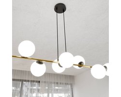 Euluna - hanglamp - 8lichts - Staal, glas - E14 - zwart, goud, witte opaal