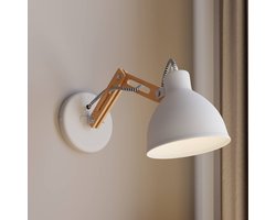Euluna - Wandlamp hout - 1licht - Hout, metaal - H: 25 cm - E27 - wit, licht hout