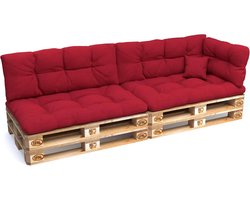 Euro Pallet Kussens Set van 6 - Zitkussen 120x80 + Rugkussen 120x40 cm - Tuinbank Kussens voor Binnen en Buiten - Zonder Pallets - Rood