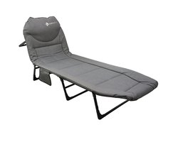 Eurocatch Opvouwbaar Campingbed Grijs - Verstelbare Rugleuning 5 Standen - 4 Steunpoten - Gevoerd Hoofdkussen - Zijvak - Camping Veldbed - 195x65x27 cm