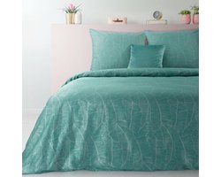 Eurofirany - Dekbedovertrek - 160x200 cm - Turkis en Zilver - Bladeren Print