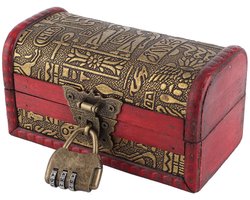 Europese Stijl Klassieke, Houten Doos Met Slot Kleine Schatkist Houten Case Sieraden Opbergdoos Container Woondecoratie (Klein formaat met wachtwoordvergrendeling)