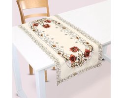 Europese Stijl Rode Bloemen Tafelkleed - Elegante Tafelhoes met Bloemmotief - Holle Geborduurde Tafelloper - Prachtig Klein Tafelkleed voor Bruiloft, Banket, TV Meubels en Lage Tafels (Rechthoekig)