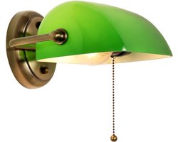 Europese vintage klassieke traditionele groene glazen wandlamp met verstelbare retro kap en trekkoordschakelaar voor de boekenkast in de hal van de slaapkamer (lampen niet inbegrepen)
