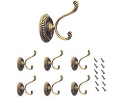 Europese vintage wandkapstok - koperkleur - 6 stuks - metalen haak