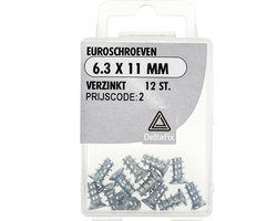 Euroschroef. Verzinkt. 6.3 x 11 mm 12 stuks Deltafix. Voor Meubels.