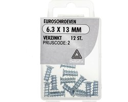 Euroschroef. Verzinkt. 6.3 x 13 mm. 12 stuks Meubelschroeven. Deltafix.