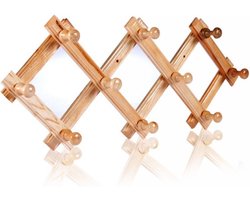 Eurostockdeals wandkapstok hout - 10 haken - muurkapstok - uitschuifbaar - kapstok - garderobe