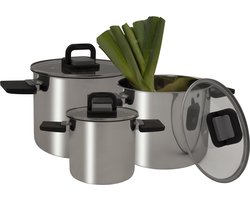 Eurotrail Pannenset Dublin - 3-Delig - Ruimtebesparend - Lichtgewicht - Inclusief Glazen Deksel - Geschikt voor Gasbranders