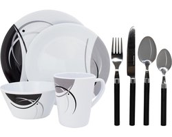 Eurotrail Tafelservies Napoli Met Bestekset Melamine Wit 10-delig
