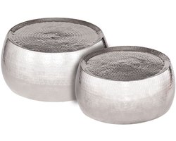 Eva | Bijzettafel 2er Set | zilver | aluminium | ø 59/49 x H 30/29 cm | bijzettafel | bijzettafel buiten | bijzettafel industrieel | salontafel | klein bijzettafeltje | Wood Selections