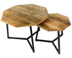 Eva | Couchtisch 2er Set | zwart | massief hout en metaal | 67x52x47/40cm | salontafel | salontafel industrieel | koffietafel | tafeltje | laag bijzettafeltje | Wood Selections