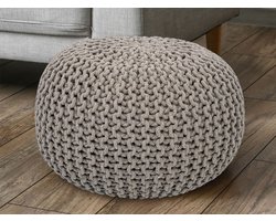 Eva | Pouf | beige | 100% gerecyclede katoen | Ø 55 cm | poef | hocker | Kruk | hockers en poefen | fluwelen poef | Wood Selections