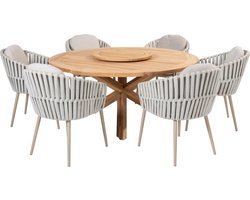 Eva Prado dining tuinset 160 cm rond 7 delig latte teak 4 Seasons Outdoor