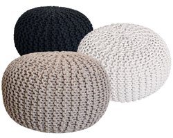 Evelyn | Pouf Set 3 Stuks | Grof Gebreid | 100% Gerecycled Katoen | Ø 55 cm | poef | hocker | Kruk | hockers en poefen | fluwelen poef | Wood Selections