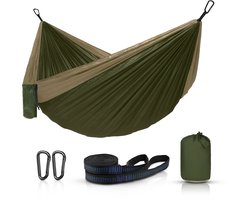 Ever Trex Hangmat - Groen - 2 Persoons - Lichtgewicht Reishangmat - Bevestigingsset