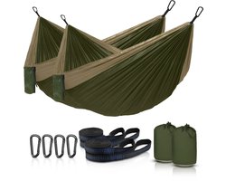 Ever Trex Hangmat met Ophangsysteem - Groen - 1 Persoon - Lichtgewicht Reishangmat - Bevestiging - Hammock - Kamperen - Camping - 2-Pack
