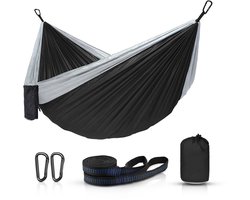 Ever Trex Hangmat - Zwart - 2 Persoons - Lichtgewicht Reishangmat - Bevestigingsset