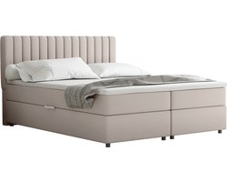 EVEREST Boxspringbed 160 x 200 cm – Tweepersoonsbed met Bonell-matras, topper en opbergruimte - Beige