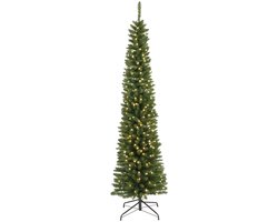 Everlands Pencil pine grote verlichte kunstkerstboom groen 210cm, 280 lampjes