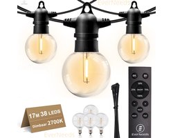 EverNeeds G50 Lichtsnoer Voor Buiten- 17 Meter - 38 LED - IP65 - Afstandsbediening - Met Dimfunctie - Lichtslinger - Sfeerverlichting Buiten en Binnen - Prikkabel - Tuinverlichting - Lampjes Slinger - 4 Extra Leds