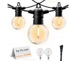 EverNeeds G50 Lichtsnoer Voor Buiten - 7 Meter - 13 LED - IP65 - Met Dimfunctie - Lichtslinger - Sfeerverlichting - Buiten en Binnen - Prikkabel - Tuinverlichting - Lampjes Slinger - 2700K - 2 Extra Leds