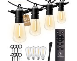 EverNeeds ST38 Lichtsnoer Voor Buiten - 17 Meter - 30 LED - IP65 - Afstandsbediening - Dimfunctie - Lichtslinger - Sfeerverlichting Buiten en Binnen - Tuinverlichting - Prikkabel - Lampjes Slinger - 2700K - 4 Extra LEDs