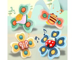 EverToys Zuignap Spinners - 4x stuks - Motoriek speelgoed Baby - Badeendjes - Badboekje - Kinderstoel Speeltje - Badspeeltjes- Fidget Spinner - Badspeelgoed - Badspinners - Vlinders