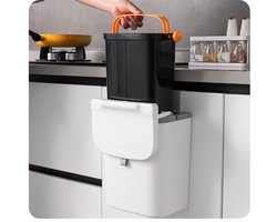 Everydaygoods 9L afvalbakje aanrecht met deksel - gft afvalbakje - Compostbakje aanrecht - Inbouw afvalemmer - Kleine prullenbak - Vuilbak keuken - Weg met nare luchtjes - Zwevend, hangend of staand - Binnenemmer - Wit