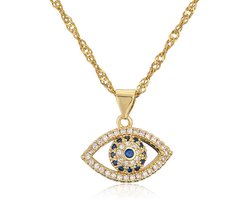 Evil Eye Ketting voor Vrouwen - 14K Goud Verguld Bedeltje met Kubische Zirkonia - Beschermings Sieraad - Gelaagde Goudkleurige Ketting - Allergievriendelijk Messing Materiaal - Perfect Cadeau voor Verjaardag, Moederdag, Kerst en Valentijnsdag