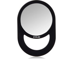 Evolize Onbreekbare Handspiegel met Handvat - Ronde Make Up Spiegel - Scheerspiegel - Kappersspiegel - Reisspiegel - Ø16,5 cm - Zwart - 28x19 cm