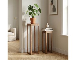 Evora Zuilen Set van 2 - Mangohout Naturel - Hoge Bijzettafels