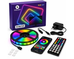 Evura Goods - Led strip - 10 meter - RGB - met afstandsbediening & telefoon app - dimbaar - smart LED light verlichting - Led-strips - timer en muziek modus - Led Lights - smart home verlichting