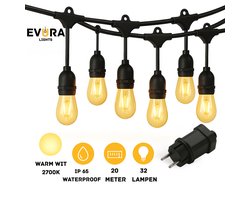 Evura Goods lichtsnoer - 20 meter - 32 LED lampen - warm wit - waterdicht - verlengbaar