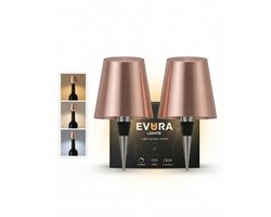 Evura Goods oplaadbare flessenlamp rosé goud - set van 2 - dimbaar - 3 lichtkleuren - draadloos