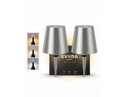 Evura Goods oplaadbare flessenlamp zilver set van 2 - dimbaar - 3 lichtkleuren - draadloos