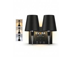 Evura Goods oplaadbare flessenlamp zwart - set van 2 - dimbaar - 3 lichtkleuren - draadloos