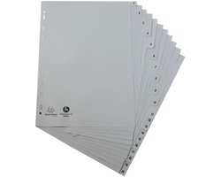 Exacompta 20x Tabbladen met bedrukte tabs in gerecycled PP - 20 tabs - 1 tot 20 - A4 - Grijs - 1721E