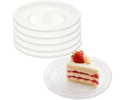 Excellen Houseware taart en gebakbordjes - 6x - kunststof - kristal ornament - transparant - Dia 15 cm