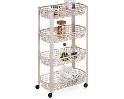 Excellent Houseware - 4-Lagen Verrijdbaar Rek - 46,5x26x79 cm - Beige - Mobiel - Praktisch Opslag