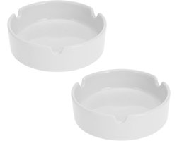 Excellent Houseware Asbak - 2x - wit - porselein - 10 cm - Binnen/buiten gebruik