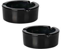 Excellent Houseware Asbak - 2x - zwart - glas - Dia 9 cm - Binnen / buiten gebruik