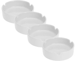Excellent Houseware Asbak - 4x - wit - porselein - 10 cm - Binnen/buiten gebruik