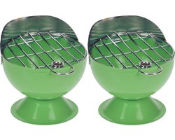 Excellent Houseware Asbak - Set van 2x stuks - in BBQ vorm - metaal - 12 cm - groen - voor binnen / buiten