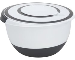 Excellent Houseware Beslagkom - mengkom - roerkom - met deksel - kunststof - wit/antraciet