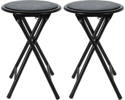 Excellent Houseware bijzet krukje/stoel - 2x - opvouwbaar - zwart - D30 x H45 cm