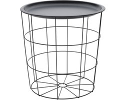 Excellent Houseware Bijzettafel - Mand met afneembaar blad - Metaal - D40 x H40 cm - Zwart