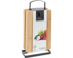 Excellent Houseware Broodplankjes met houder - 6x - bamboe hout - 22 x 15 cm - lichtbruin - ontbijtplankjes