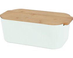 Excellent Houseware Broodtrommel met snijplank - wit - bamboe/kunststof - 33 x 18 x 12 cm