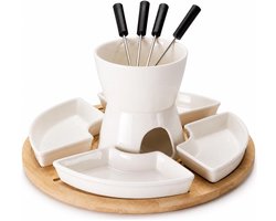 Excellent Houseware Chocolade fondue set - keramiek/bamboe - fondueset - incl 4 vorken
